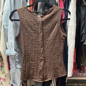 See You Monday Brown Textured Button-Front Sleeveless Camisole